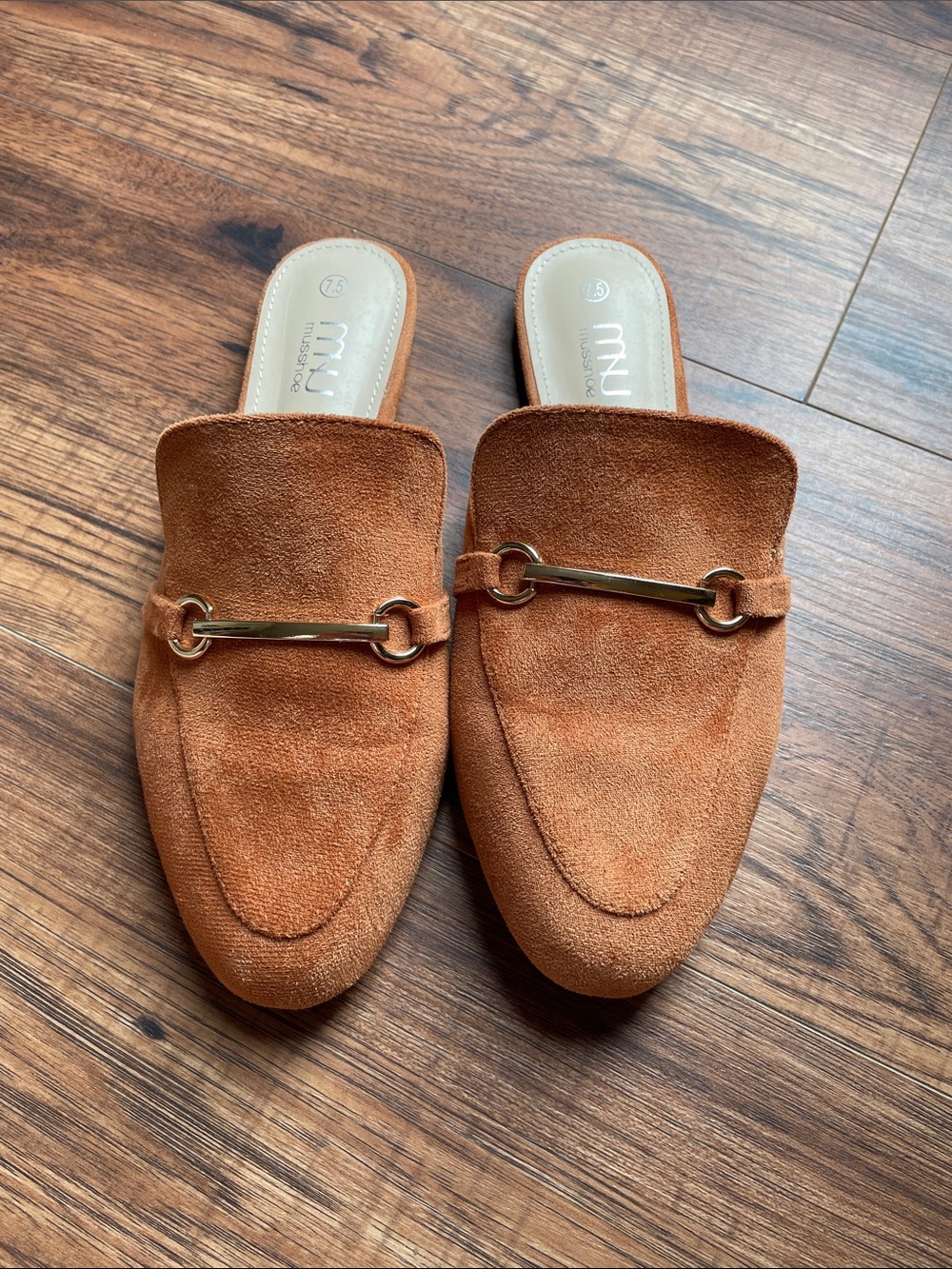 Suede Like Slip-On Mules in Rust Orange